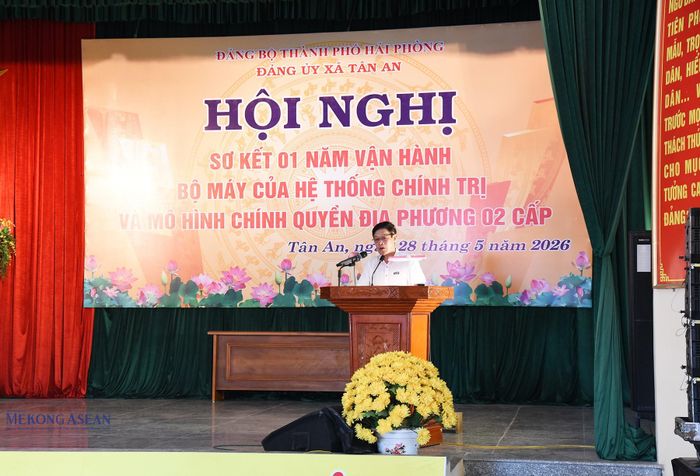Ông Trần Quang Cao, Phó Bí thư Thường trực Đảng ủy xã Tân An phát biểu tại hội nghị. Ảnh: Mekong ASEAN.