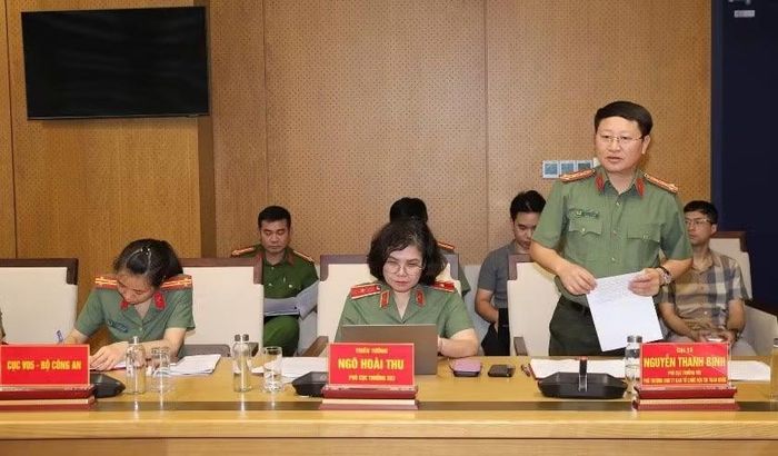 Đại Nguyễn Thanh Bình, Phó Cục trưởng Cục Xây dựng phong trào bảo vệ ANTQ, Phó Trưởng ban Thường trực Ban Tổ chức hội thi Lực lượng tham gia bảo vệ ANTT ở cơ sở giỏi toàn quốc lần thứ I phát biểu tại cuộc họp Ban Tổ chức hội thi.