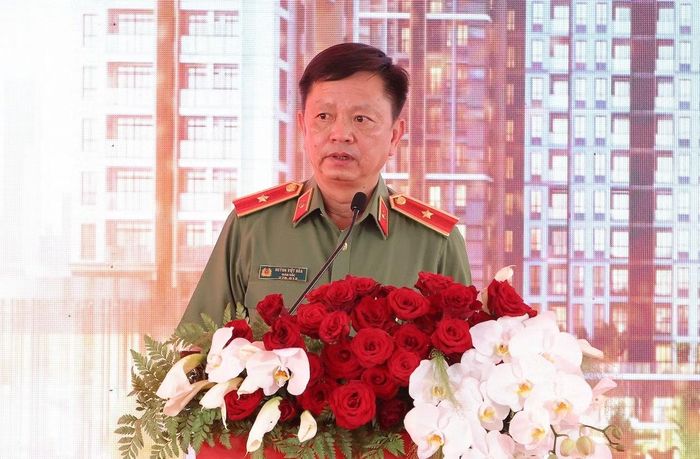 Thiếu tướng Huỳnh Việt Hòa, Giám đốc Công an TP Cần Thơ phát biểu tại Lễ khởi công.