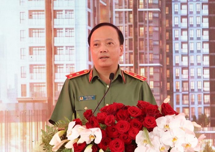 Trung tướng Đặng Hồng Đức, Thứ trưởng Bộ Công an phát biểu tại Lễ khởi công.
