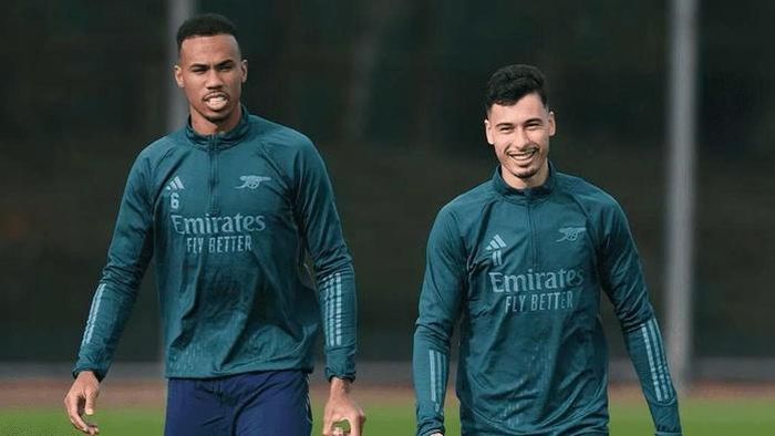 Gabriel Magalhaẽs (trái) và Gabriel Martinelli sẽ hội quân cùng tuyển Brazil sau trận chung kết Champions League. Ảnh: Arsenal FC
