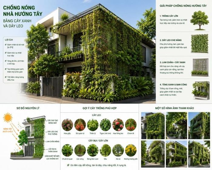 Kết hợp trồng cây xanh nếu và cải tạo thông gió sẽ giúp nhà hướng Tây mát mẻ hơn. Ảnh: NC