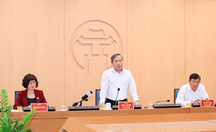 Chủ tịch UBND thành phố Hà Nội Vũ Đại Thắng phát biểu chỉ đạo tại cuộc họp. Ảnh: Cẩm Anh