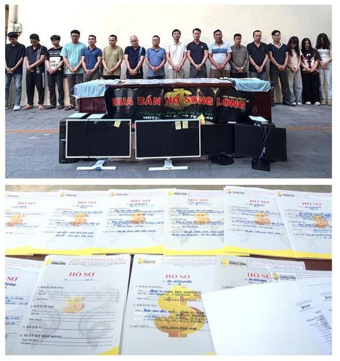 Các đối tượng cùng tang vật vụ án. Ảnh: CACC