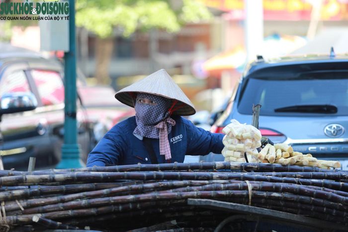Trên các xe hàng rong chở đầy mía, trái cây hay rau củ, người bán phải liên tục di chuyển giữa cái nắng như thiêu đốt để tìm khách.