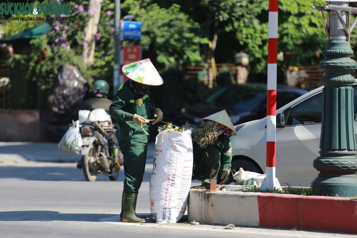 Các công nhân che kín mặt bằng khăn, đội nón lá, mang ủng và găng tay để chống chọi với thời tiết khắc nghiệt.