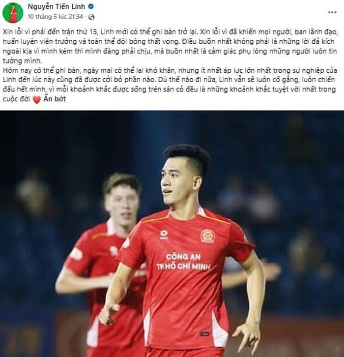  Dòng chia sẻ của Tiến Linh hôm 10/5. 