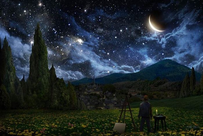  Hình ảnh minh họa khung cảnh tạo cảm hứng cho Vincent van Gogh sáng tác bức tranh nổi tiếng. Ảnh: TwistedSifter.