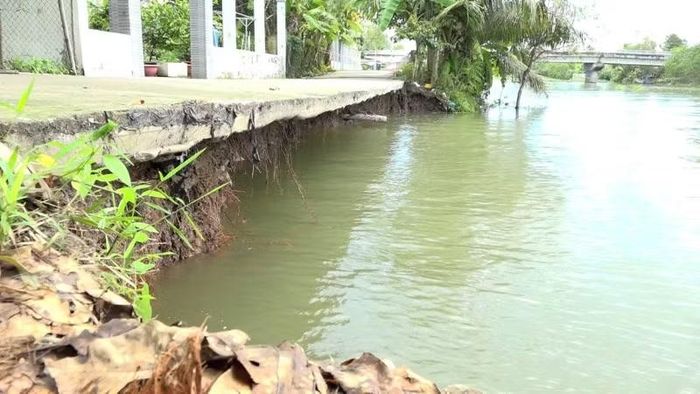 Một đoạn bờ sông bị sạt lở tạo hàm ếch ở phường Hưng Phú, Cần Thơ.
