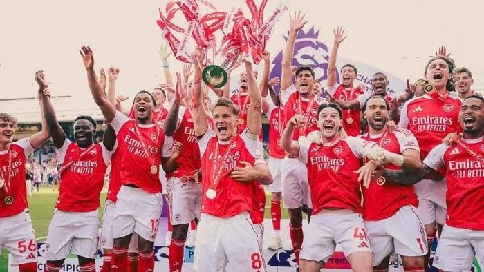 HLV Mikel Arteta và các học trò đang tràn đầy khí thế hoàn tất cú đúp danh hiệu. (Ảnh: Arsenal)