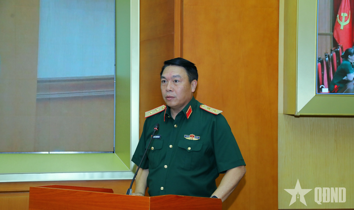  Trung tướng Nguyễn Hồng Lâm, Cục trưởng Cục Tài chính báo cáo kết quả thực hiện nhiệm vụ tài chính.