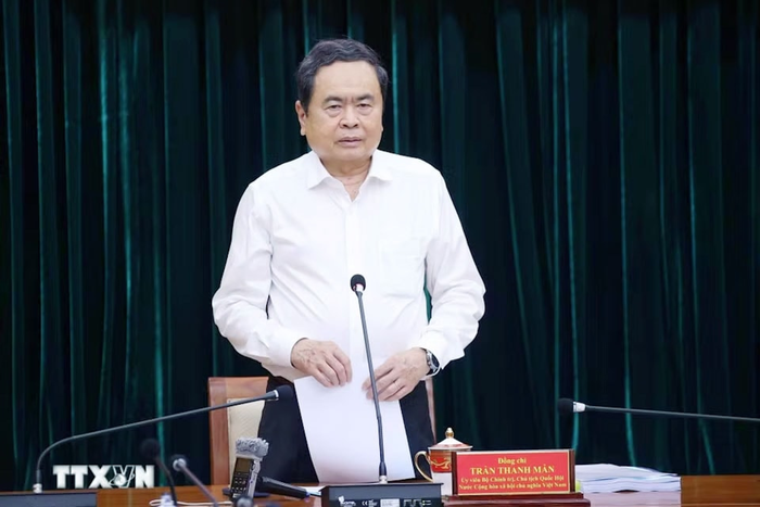  Chủ tịch Quốc hội Trần Thanh Mẫn phát biểu chỉ đạo tại cuộc làm việc.