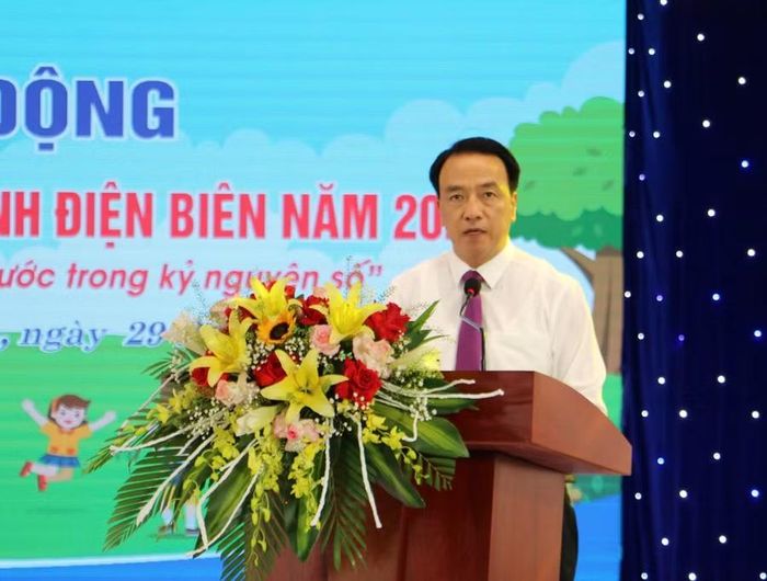 Ông Phạm Giang Nam, Giám đốc Sở Y tế tỉnh Điện Biên phát biểu khai mạc Lễ phát động "Tháng hành động vì trẻ em năm 2026".