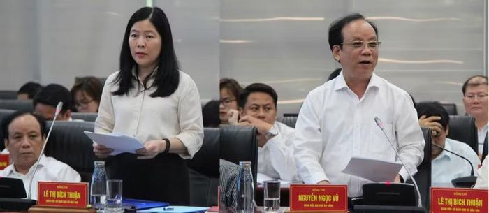 Bà Lê Thị Bích Thuận, Giám đốc Sở GD&amp;ĐT Đà Nẵng và PGS.TS Nguyễn Ngọc Vũ, Giám đốc Đại học Đà Nẵng phát biểu tại buổi làm việc.