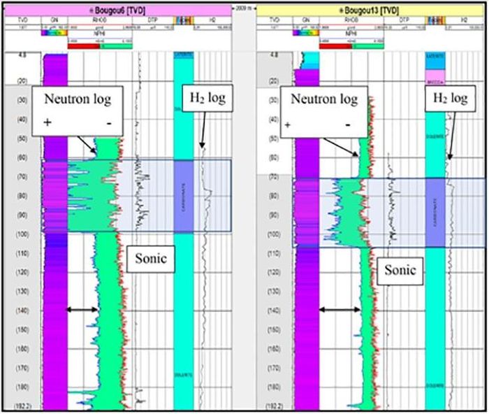 Hình 3. Dấu hiệu nhận biết Hydro tự nhiên trên tái liệu Neutron và Gas Logging, Mali (Nguồn tạp chí Nature 2023)