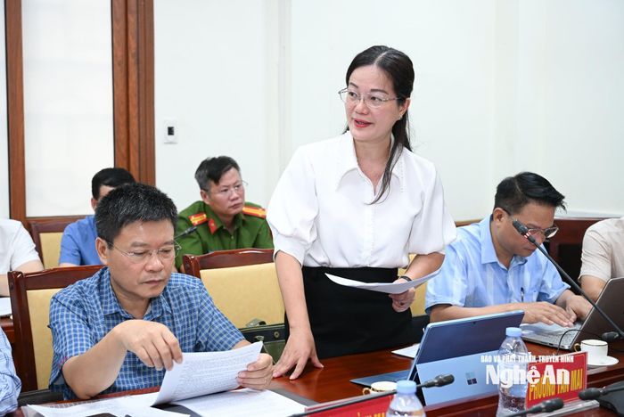 Đồng chí Nguyễn Thị Hương - Chủ tịch UBND phường Tân Mai phát biểu tại buổi làm việc. Ảnh: Thành Cường