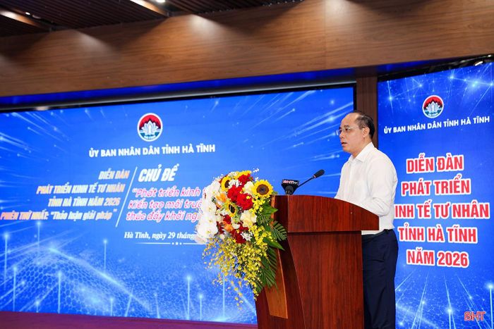 Ông Bùi Anh Tuấn, Cục trưởng Cục Phát triển doanh nghiệp tư nhân và kinh tế tập thể (Bộ Tài chính) tham luận tại diễn đàn.