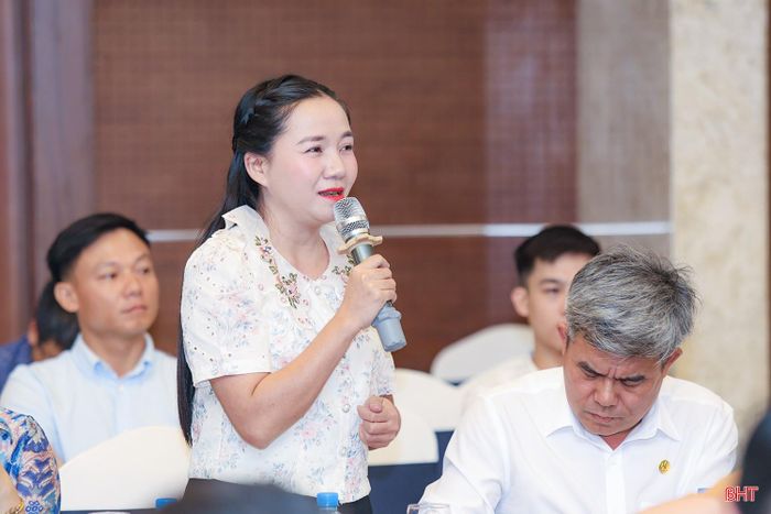 Bà Lê Thị Cẩm Vân - Giám đốc HTX Nông nghiệp và dịch vụ Thảo Vân (xã Phúc Trạch, tỉnh Hà Tĩnh) đề xuất mong muốn hỗ trợ đào tạo, vốn, nhân lực để những doanh nhân khởi nghiệp yên tâm sản xuất kinh doanh.