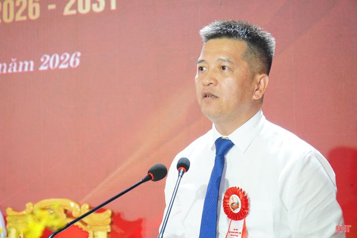 Ông Nguyễn Tiến Trình - Chủ tịch Hội Doanh nhân trẻ Hà Tĩnh phát biểu khai mạc đại hội.