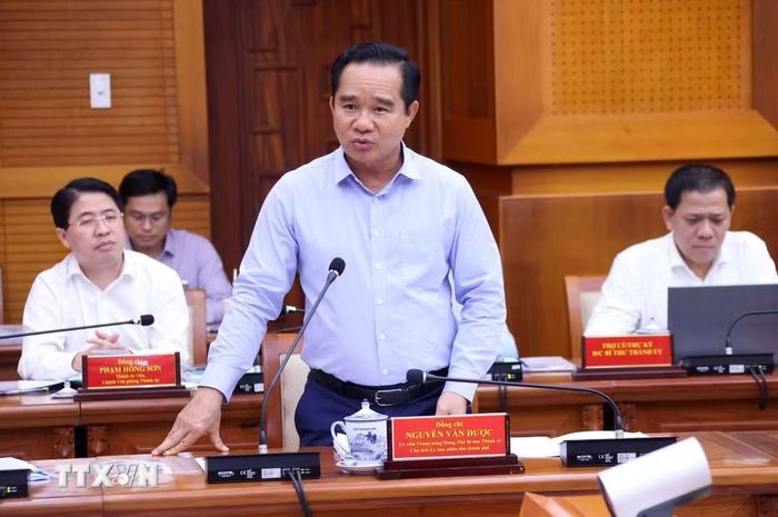 Đồng chí Nguyễn Văn Được, Ủy viên Trung ương Đảng, Phó Bí thư Thành ủy, Chủ tịch UBND Thành phố Hồ Chí Minh phát biểu. (Ảnh: Văn Điệp/TTXVN)