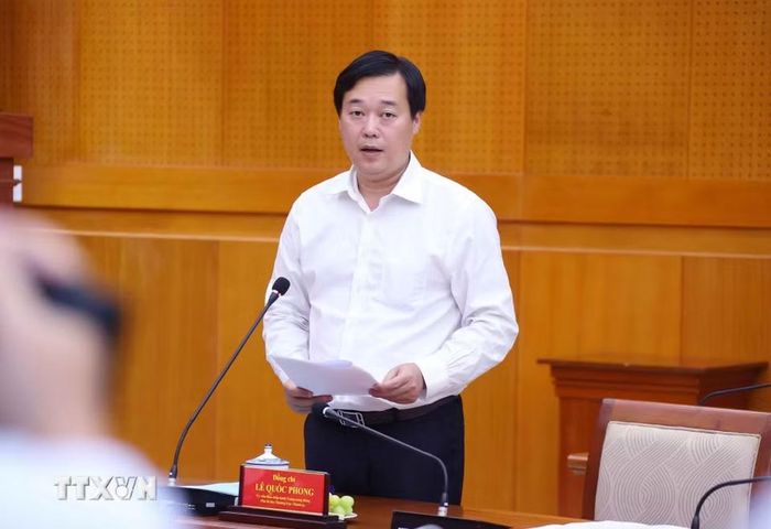 Đồng chí Lê Quốc Phong, Ủy viên Trung ương Đảng, Phó Bí thư Thường trực Thành ủy Thành phố Hồ Chí Minh phát biểu. (Ảnh: Văn Điệp/TTXVN)