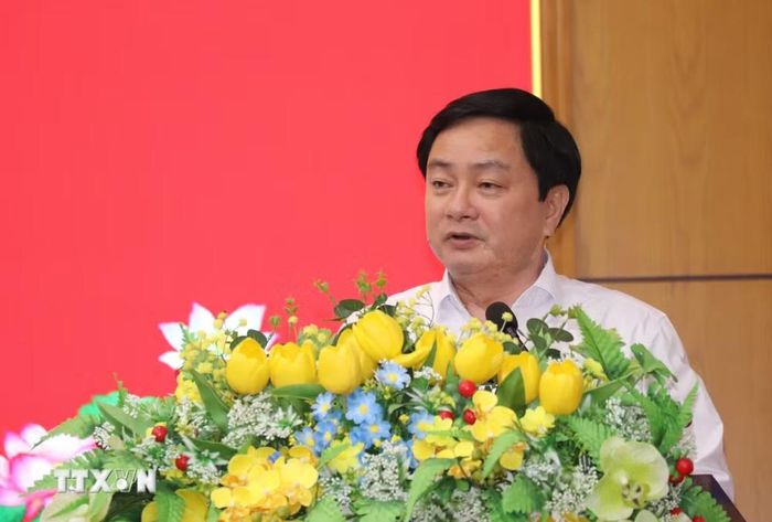 Bí thư Tỉnh ủy Tây Ninh Nguyễn Văn Quyết kết luận hội nghị. (Ảnh: Đức Hạnh/TTXVN)