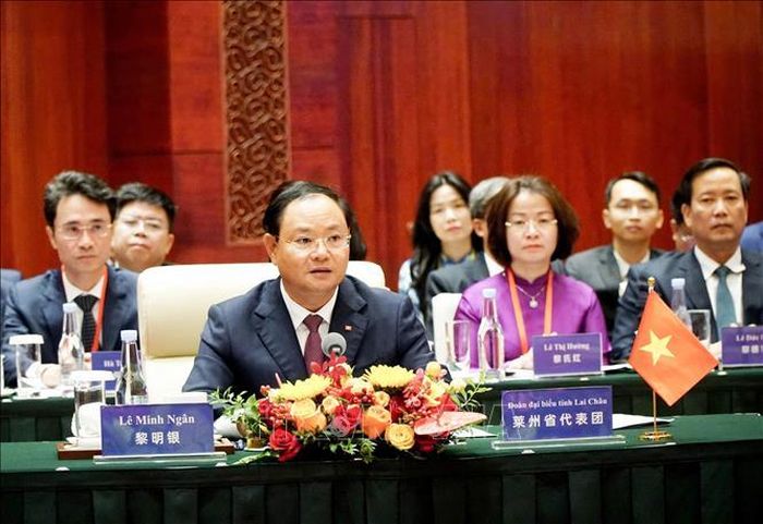 Ủy viên Ban Chấp hành Trung ương Đảng, Bí thư Tỉnh ủy Lai Châu Lê Minh Ngân phát biểu tại Hội nghị. Ảnh: TTXVN phát