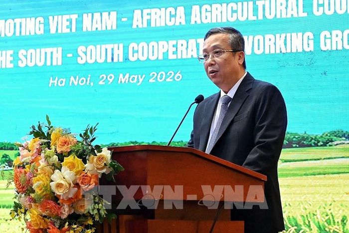 Thứ trưởng Bộ Nông nghiệp và Môi trường Hoàng Trung phát biểu khai mạc sự kiện thúc đẩy hợp tác nông nghiệp Việt Nam – châu Phi. Ảnh: Phạm Tuấn Anh - TTXVN 