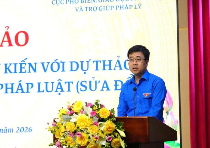 Đồng chí Bùi Hoàng Tùng, Bí thư Đoàn Thanh niên Chính phủ phát biểu tại Hội thảo. Ảnh: NT.