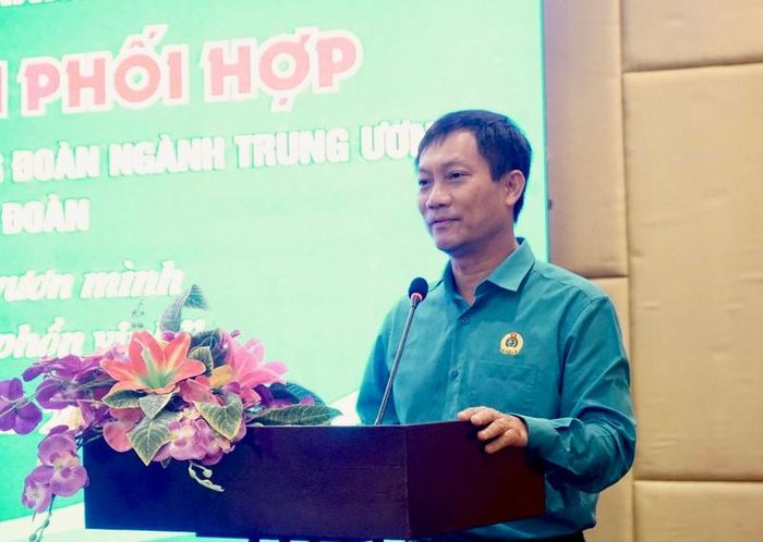 Ông Lê An Hải, Chủ tịch Công đoàn ngành Công Thương Việt Nam phát biểu tại lễ ký kết. Ảnh: Quốc Anh