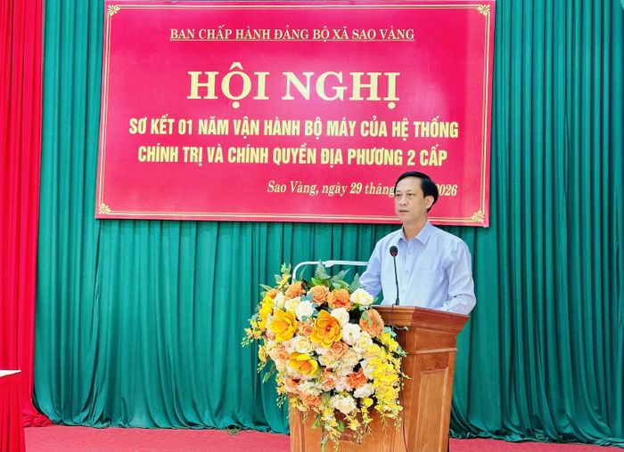 Đồng chí Mai Văn Hải, Ủy viên Ban Thường vụ Tỉnh ủy, Bí thư Đảng ủy, Chủ tịch HĐND xã Sao Vàng phát biểu kết luận Hội nghị.