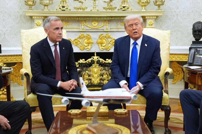 Thủ tướng Canada hội đàm với người đồng cấp Mỹ Donald Trump tại nhà Trắng. Ảnh: ABC News.
