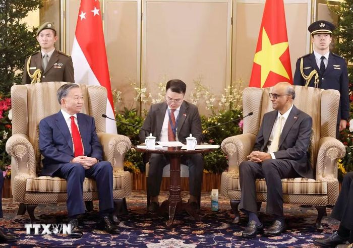 Tổng Bí thư, Chủ tịch nước Tô Lâm hội đàm với Tổng thống Singapore Tharman Shanmugaratnam. Ảnh: TTXVN