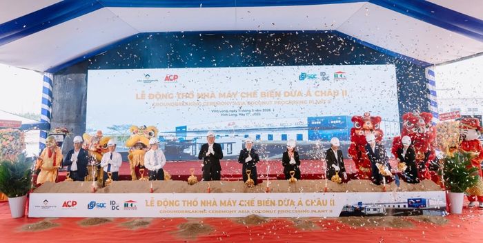 Lễ động thổ Nhà máy chế biến dừa Á Châu II tiếp tục khẳng định vị thế hàng đầu của Tập đoàn Nguyên liệu Á Châu (AIG), góp phần nâng tầm vị thế nguyên liệu nông sản Việt Nam trên toàn cầu. Ảnh: AIG.
