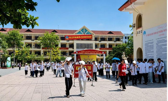 Thí sinh dự thi tại Trường Trung học phổ thông Ngô Sĩ Liên (phường Bắc Giang).