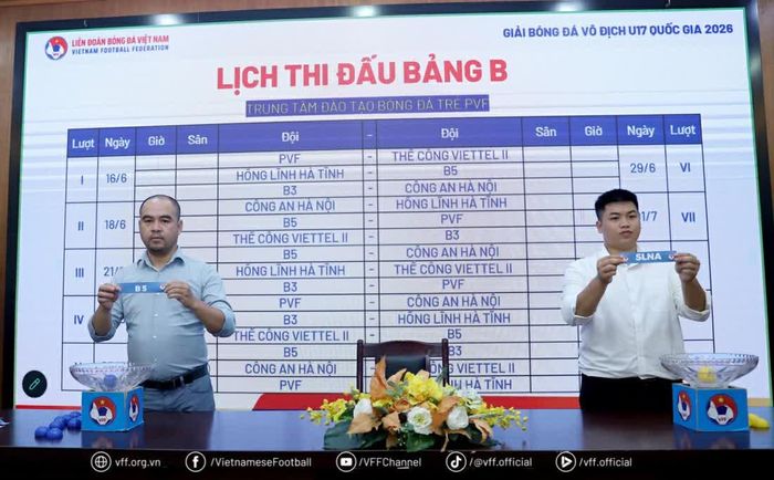 Ban tổ chức bốc thăm xếp lịch thi đấu vòng loại Giải bóng đá vô địch U.17 quốc gia 2026. Ảnh: VFF