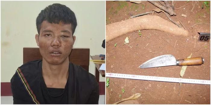  Đối tượng Kpuih Hoem và hung khí gây án. Ảnh: T.T 