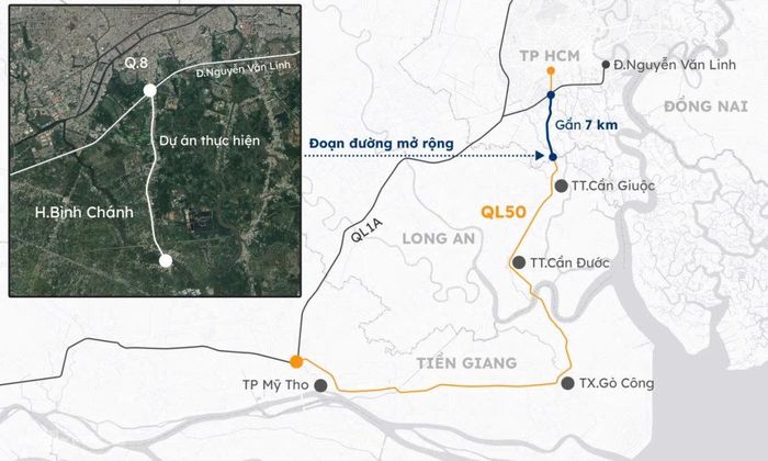 Hướng tuyến dự án mở rộng Quốc lộ 50 giúp tăng cường kết nối TP.HCM với các tỉnh miền Tây.