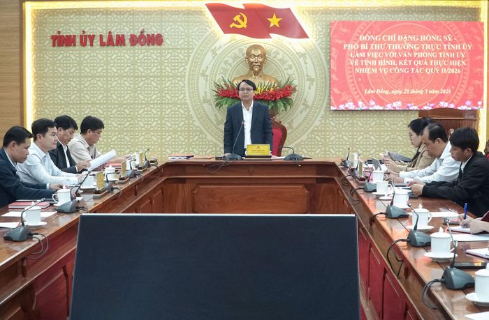 Đồng chí Đặng Hồng Sỹ, Phó Bí thư Thường trực Tỉnh ủy phát biểu kết luận tại buổi làm việc
