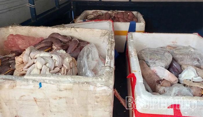 Nội tạng động vật không đảm bảo vệ sinh thú y, vệ sinh an toàn thực phẩm bị lực lượng chức năng thu giữ.