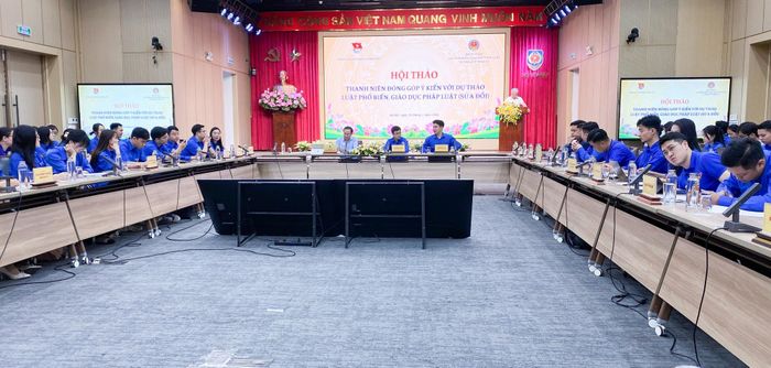 Toàn cảnh hội thảo "Thanh niên đóng góp ý kiến đối với dự thảo Luật Phổ biến, giáo dục pháp luật (sửa đổi).