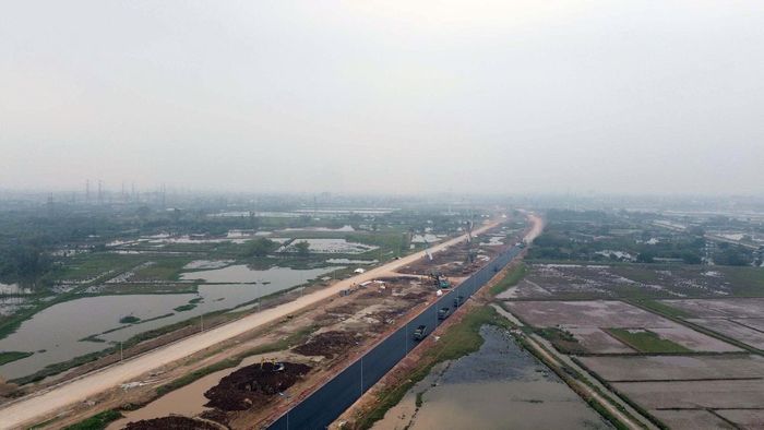Đoạn cao tốc Vành đai 4 trên cao đang triển khai từ cầu Mễ Sở đến QL1A.