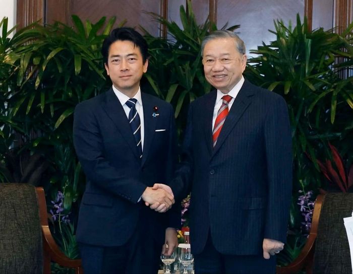 Tổng Bí thư, Chủ tịch nước Tô Lâm tiếp Bộ trưởng Quốc phòng Nhật Bản Shinjiro Koizumi. Ảnh: TTXVN