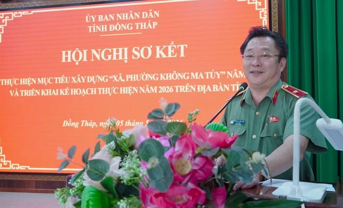Thiếu tướng Lâm Phước Nguyên, Giám đốc Công an tỉnh Đồng Tháp dự Hội nghị sơ kết 1 năm thực hiện sắp xếp đơn vị hành chính các cấp và hoạt động của chính quyền địa phương 2 cấp tại xã Tân Phước 3.
