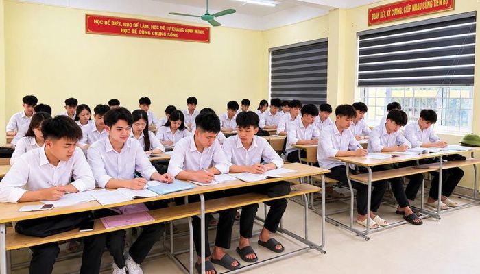 Học sinh khối 12 Trường THPT Thạch An tập trung ôn tập cho kỳ thi tốt nghiệp.