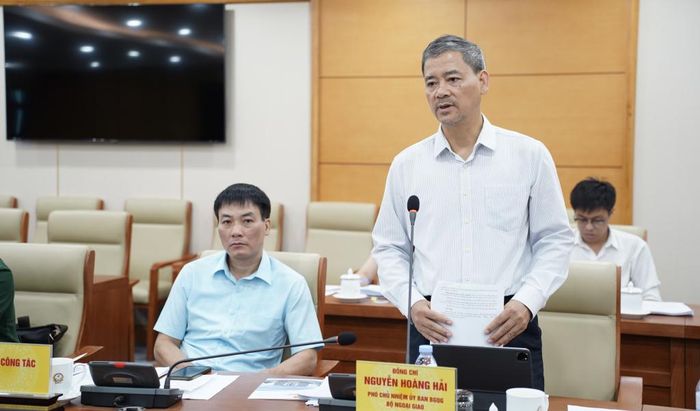 Phó Chủ nhiệm Ủy ban Biên giới quốc gia, Bộ Ngoại giao Nguyễn Hoàng Hải phát biểu tại buổi làm việc.