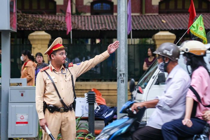 Cảnh sát giao thông sẽ ứng trực phòng ngừa ùn tắc tại các địa điểm tổ chức thi. Ảnh: Phòng Cảnh sát giao thông Hà Nội