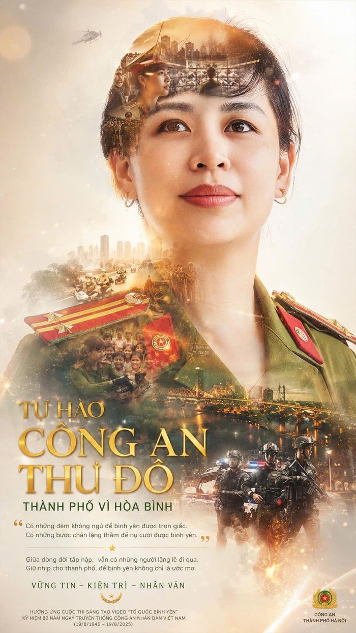 Cán bộ công an phường Ô Chợ Dừa hưởng ứng cuộc thi sáng tạo video vì Tổ quốc bình yên. Ảnh: PV