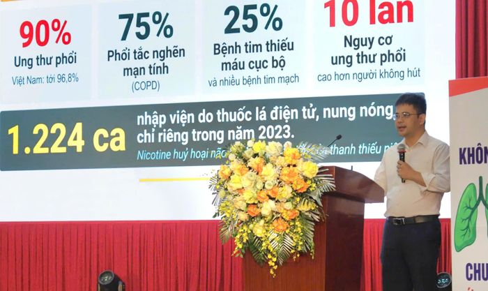 Phó Giám đốc CDC Hà Nội Đào Hữu Thân báo cáo thực trạng công tác phòng, chống tác hại của thuốc lá.