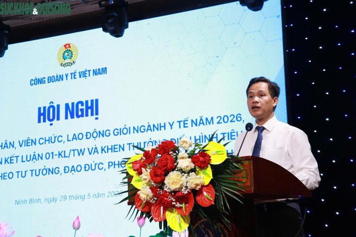 GS.TS Phạm Minh Khuê - Phó Bí thư Chuyên trách Đảng ủy Bộ Y tế phát biểu tại hội nghị.